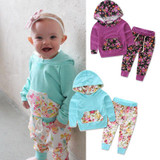 Floral Hooded Baby Girls Outfit Set – Long Sleeve T-Shirt and Pants Casual Clothing 2PCS for Stylish Playtime