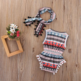 Floral Baby Girls Sleeveless Romper Bodysuit Set with Headband - Classic One-Piece Sunsuit Outfit for Summer