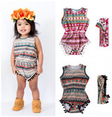 Floral Baby Girls Sleeveless Romper Bodysuit Set with Headband - Classic One-Piece Sunsuit Outfit for Summer