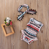 Floral Baby Girls Sleeveless Romper Bodysuit Set with Headband - Classic One-Piece Sunsuit Outfit for Summer