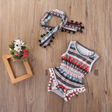 Floral Baby Girls Sleeveless Romper Bodysuit Set with Headband - Classic One-Piece Sunsuit Outfit for Summer