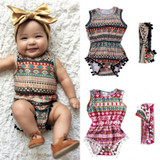 Floral Baby Girls Sleeveless Romper Bodysuit Set with Headband - Classic One-Piece Sunsuit Outfit for Summer