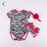 Adorable Floral Baby Girl 3-Piece Outfit Set – Cotton Short Sleeve Romper, Matching Headband, and Shoes for Birthday Celebrations