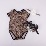 Adorable Floral Baby Girl 3-Piece Outfit Set – Cotton Short Sleeve Romper, Matching Headband, and Shoes for Birthday Celebrations