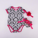 Adorable Floral Baby Girl 3-Piece Outfit Set – Cotton Short Sleeve Romper, Matching Headband, and Shoes for Birthday Celebrations