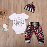 Adorable Floral Autumn Outfit for Baby Girls - 3PCS Toddler Romper, Long Pants & Hat Set