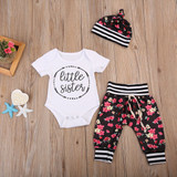 Adorable Floral Autumn Outfit for Baby Girls - 3PCS Toddler Romper, Long Pants & Hat Set