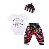Adorable Floral Autumn Outfit for Baby Girls - 3PCS Toddler Romper, Long Pants & Hat Set