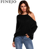FINEJO Women's Sexy Off Shoulder Sweater - Stylish Strapless Long Sleeve Pullover for Autumn Casual Wear - Slouchy Loose Fit