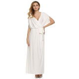 FINEJO Women's Sexy Deep V Neck Batwing Sleeve Maxi Dress - Elegant Evening Gown with Belt for Parties - Plus Size XXL Available