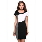 FINEJO Women's Summer Bodycon Dress - Splicing Patchwork Contrast Color with Sleeves, Casual Party Slim Fit, Available in 3XL