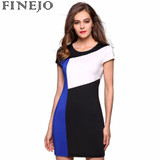 FINEJO Women's Summer Bodycon Dress - Splicing Patchwork Contrast Color with Sleeves, Casual Party Slim Fit, Available in 3XL