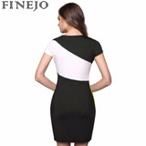 FINEJO Women's Summer Bodycon Dress - Splicing Patchwork Contrast Color with Sleeves, Casual Party Slim Fit, Available in 3XL