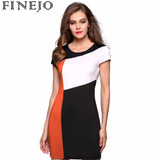 FINEJO Women's Summer Bodycon Dress - Splicing Patchwork Contrast Color with Sleeves, Casual Party Slim Fit, Available in 3XL