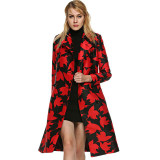 FINEJO Women's Double Breasted Long Trench Coat - Stylish Windbreaker with Belt and Turned-Down Collar, Chic Printed Design for All Seasons