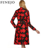 FINEJO Women's Double Breasted Long Trench Coat - Stylish Windbreaker with Belt and Turned-Down Collar, Chic Printed Design for All Seasons
