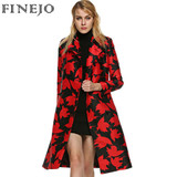FINEJO Women's Double Breasted Long Trench Coat - Stylish Windbreaker with Belt and Turned-Down Collar, Chic Printed Design for All Seasons