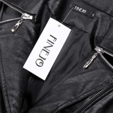FINEJO Plus Size Women's Genuine Leather Long Overcoat with Detachable Chiffon Hem - Stylish Autumn Rock Cool Full Sleeve Jacket