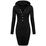 FINEJO Plus Size 3XL Autumn Hooded Bodycon Dress for Women - Sexy Long Sleeve V Neck Cotton Pencil Dress for Casual and Party Wear