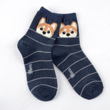 Cute Bulldog Husky Pug Women's Socks - Warm Cartoon Animal Striped Socks for Spring and Winter