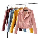 FinalFit Leather Jacket Women, Autumn&Winter PU Faux Leather Ladies Motorcycle Leather Jacket With Belt