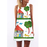 FICUSRONG Vestidos 2017 New Summer Dress Sleeveless Floral Print Casual Women Dress Above Knee Plus Size Women Clothing Dresses
