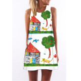 FICUSRONG Vestidos 2017 New Summer Dress Sleeveless Floral Print Casual Women Dress Above Knee Plus Size Women Clothing Dresses