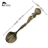 FHEAL 5pcs/set Vintage Royal Style Bronze Carved Small Coffee Tools Tableware Cutlery Kitchen Dining Bar Tools