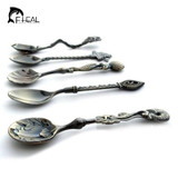 FHEAL 5pcs/set Vintage Royal Style Bronze Carved Small Coffee Tools Tableware Cutlery Kitchen Dining Bar Tools