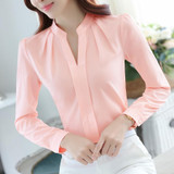 FGLAC Chiffon blouses New 2017 Women shirt Fashion Casual Long-sleeved chiffon shirt Elegant Slim Solid color lady blusas shirt