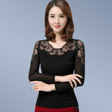 FGLAC New Arrivals 2018 Women blouses Fashion Elegant Black Mesh tops Diamonds Sexy lace tops plus size women clothing