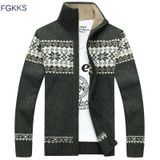 FGKKS Winter Men Cardigans Sweaters Casual Male Sweaters Warm Zipper Men Cardigan Stand Collar Knitted Sweaters Printed