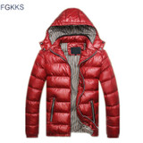 FGKKS New Men Winter Jacket Fashion Hooded Thermal Down Cotton Parkas Male Casual Hoodies Brand Clothing Warm Coat