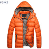 FGKKS New Men Winter Jacket Fashion Hooded Thermal Down Cotton Parkas Male Casual Hoodies Brand Clothing Warm Coat