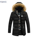FGKKS New Brand Clothing Winter Men Jacket Fashion Mens Winter Parka With Hood Casual Warm Men's Coats Thick Long Parkas Male