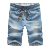FGKKS 2017 New Summer Men Short Jeans Brand Cotton Straight Ripped Holes Knee Length Shorts Jean Elastic Denim Shorts Male