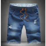 FGKKS 2017 Summer Style Men Short Jeans Brand Cotton Straight Ripped Holes Knee Length Shorts Jean Elastic Denim Shorts