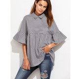 FF Blue Striped Ruffle Sleeve Babydoll Blouse Women 2017 Summer Fashion Half Sleeve Tops Women Casual Cute Loose Shirts Female FF Blue Striped Ruffle Sleeve Babydoll Blouse Women 2017 Summer Fashion Half Sleeve Tops Women Casual Cute Loose Shirts Female