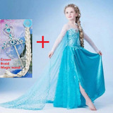 Fever Green elsa costumes summer girls dress kids cosplay party dresses princess anna congelados vestidos children clothing