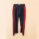 Fetoo 2017 High waist jeans women skinny flare pants side stripe Spliced jeans moustache street ankle-length pants elegant S-XL