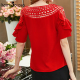 New Hot 2018 Women Summer Blouse Plus Size Short Sleeve Hollow Out Ruffles Blouses OL Work Sliod Women Ladies Top shirt White