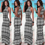 New Hollow out backless Striped Women dress for beach summer Sexy Women BOHO Long Maxi Party Long Beach Dresses Sundress