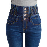 New High Waist Jeans Slim Fashion Plus Size Woman Jeans Denim Long Pencil Pants Color Blue Black Skinny Jeans Woman