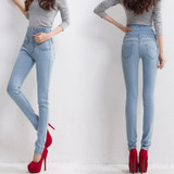 New High Waist Jeans Slim Fashion Plus Size Woman Jeans Denim Long Pencil Pants Color Blue Black Skinny Jeans Woman