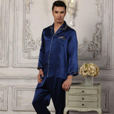 New High Quality Men Pajamas Sets 100% Mulberry Silk Pajama Pants Sets Long-Sleeved Sleepwear Male Pyjama Free Shipping