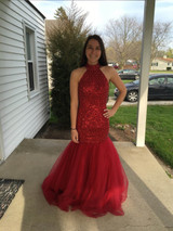 New Halter Tulle Mermaid Prom Dress 2017 Sparkling  Long Evening Dress With Beaded Sequins Vestidos De Festa Pageant Dresses