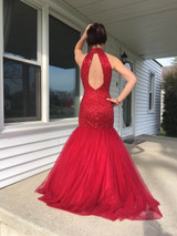 New Halter Tulle Mermaid Prom Dress 2017 Sparkling  Long Evening Dress With Beaded Sequins Vestidos De Festa Pageant Dresses