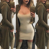 New Gothic Women Ladies Cut Out Cardigan Long Sleeve Ripped Back Hooded Coat Sweater 2017 Fall Clothing