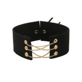 New Glamorous Black Velvet Choker With Gold Color Chains Sexy Statement Necklace Link Chain Lace Up Chokers Necklaces Chocker