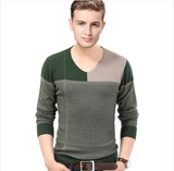 New Design Casual Autumn Patchwork V-Neck Cotton Jumpers Pullover Men Sweaters